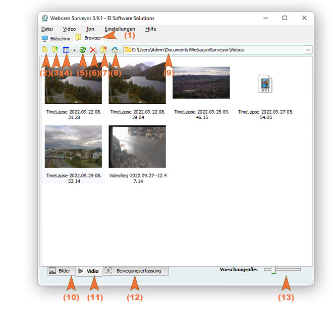 Beschreibung von Webcam Surveyor Interface